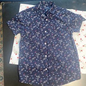 Navy blue, sea life design, summer button down shirt